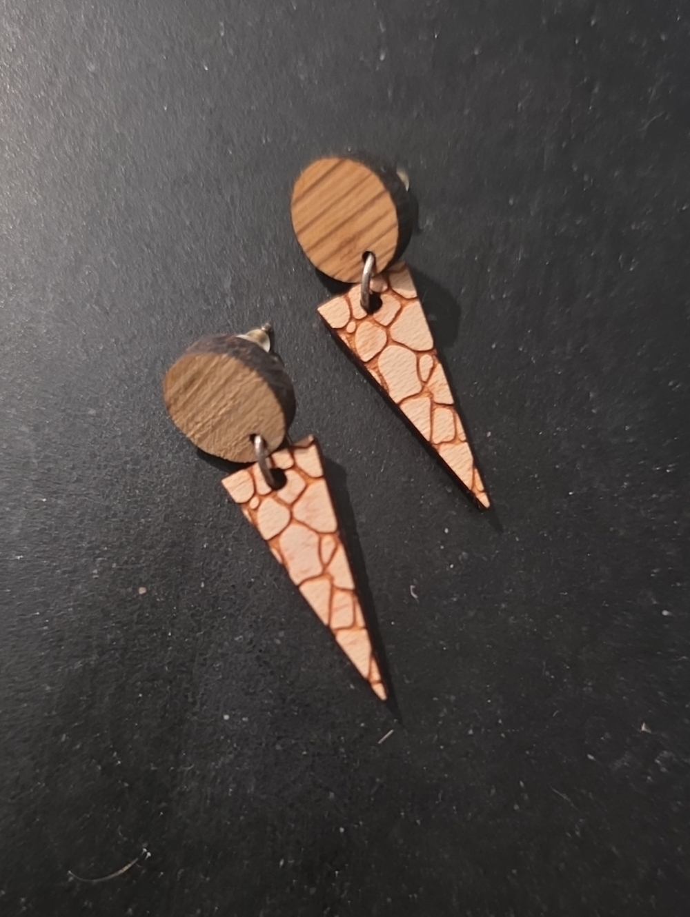 Wood Triangle Dangle Earrings - Tan and Brown
